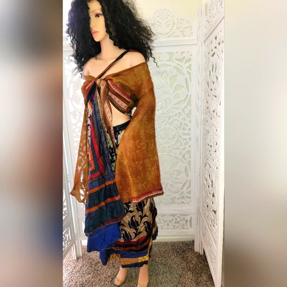 Exotic Boho Silk Blue Multicolor Reversible Wrap Skirt - Picture 10 of 12